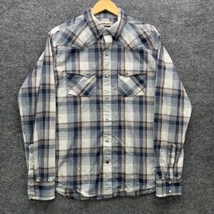 Ariat Haston Retro LS Western Snap Shirt Mens L Blue Plaid Long Sleeve Casual